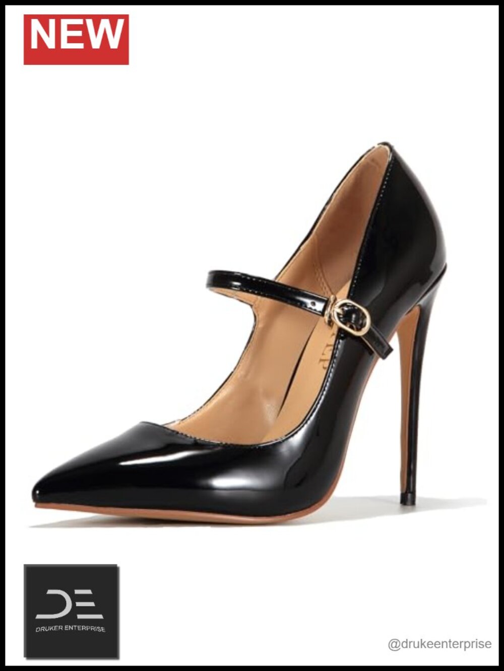 Faux Leather Pointed Toe Mary Jane Stiletto Heels Slip On Buckle Wedding Pumps